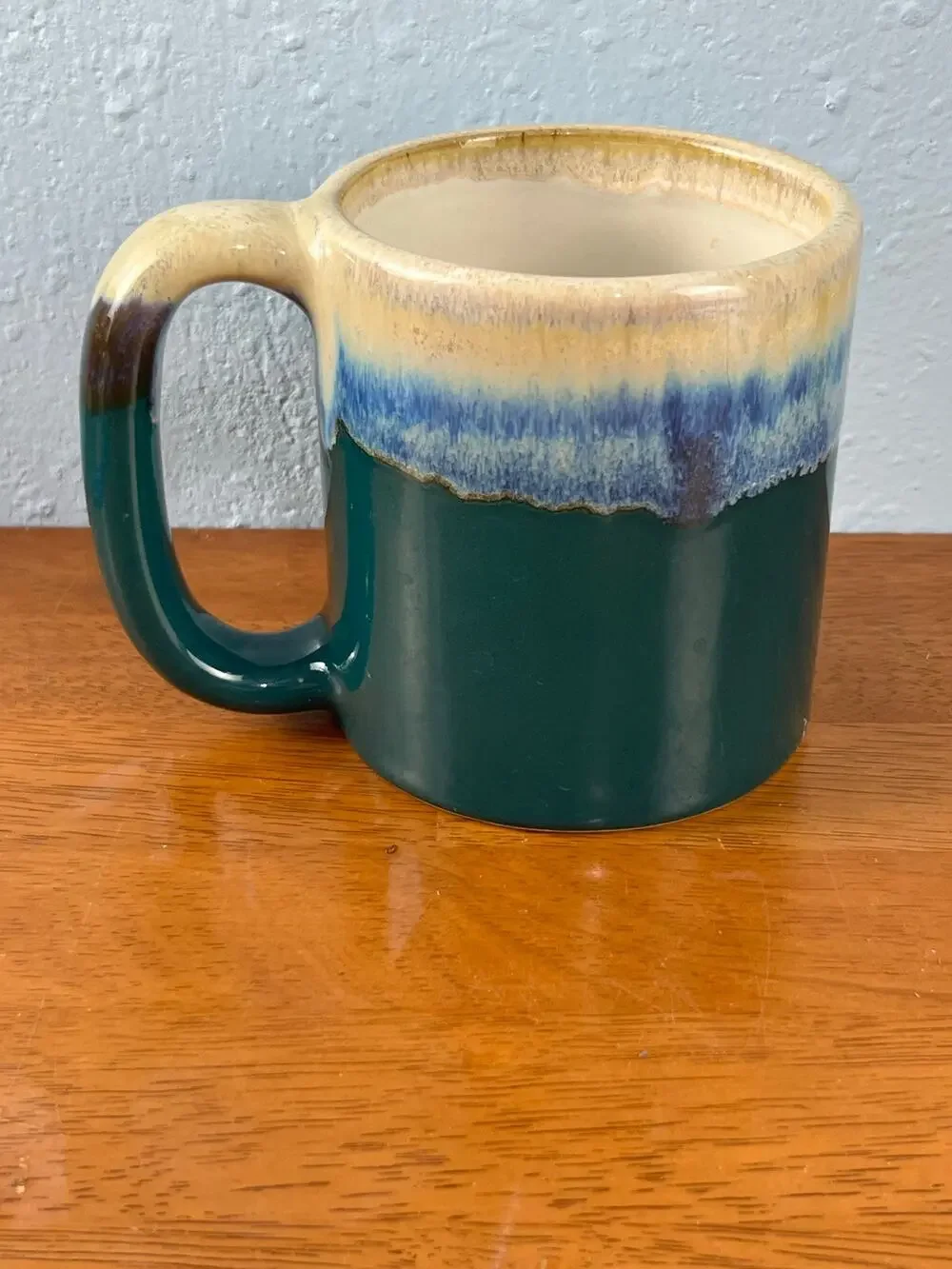 Padilla Art Pottery Coffee Mug Signed Oversized Green Drip Glaze Flaw Pen Cup